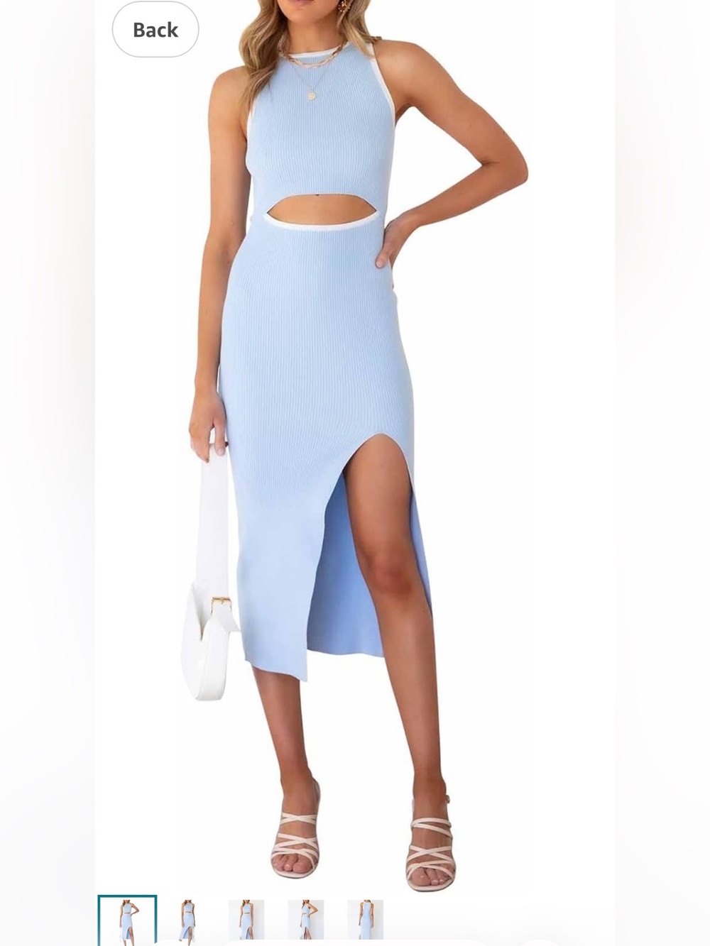 Women’s Light Blue Ribbed Midi Skirt with Side Slit